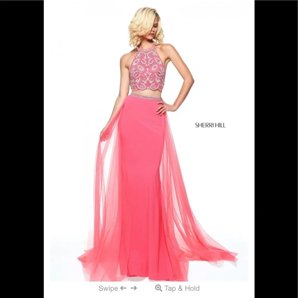 Sherri Hill Coral 2 Piece Gown Size 6 - Picture 5 of 12